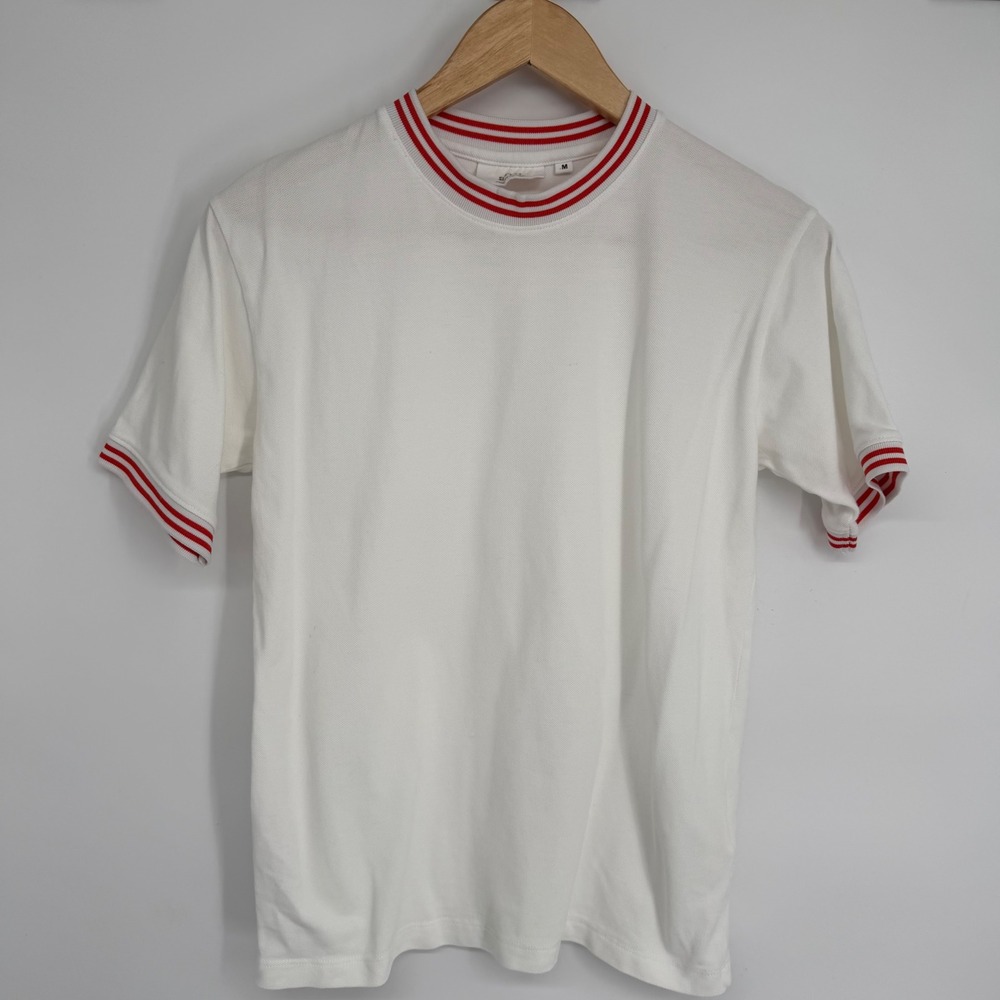 Ami Paris White Red Ringer‎ Stripe Pique T-Shirt Womens Medium Quiet Luxury